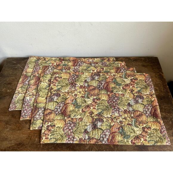 Vintage Tapestry Placemats, Set of 4 | Fruit Motif | Boho Decor - Picture 1 of 3